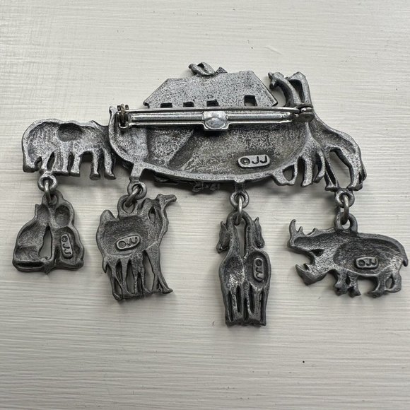 Vintage Noah's Ark by JJ Jonette Jewelry Co.  Animals Pewter Brooch Pin - Picture 5 of 7
